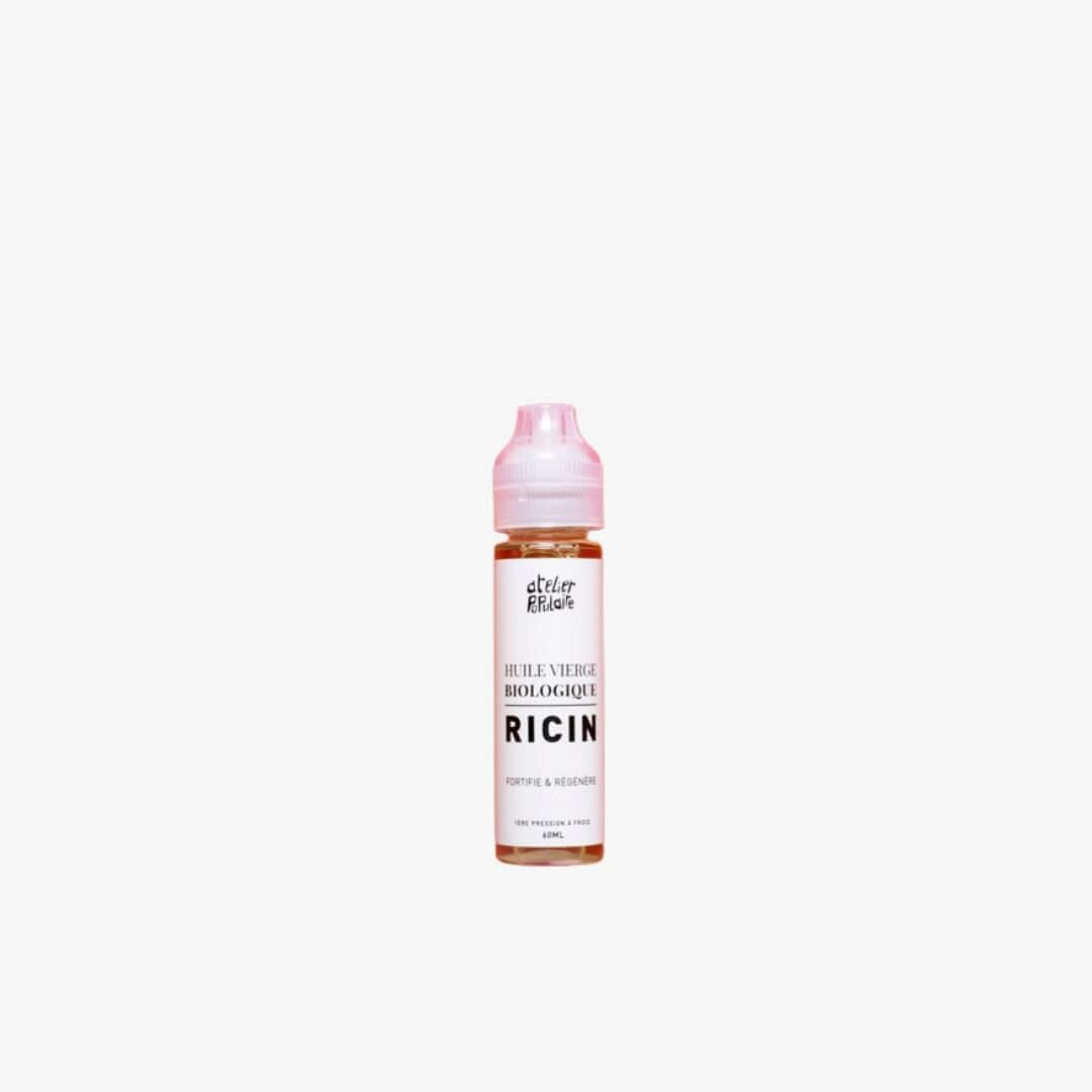 Bouteille d'Huile de Ricin Bio ATELIER POPULAIRE, soin nourrissant pour cheveux et peau, 60 mL.