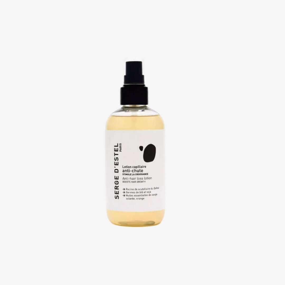 Lotion anti-chute de Serge d'Estel pour des cheveux plus forts et nourris, en spray revitalisant.